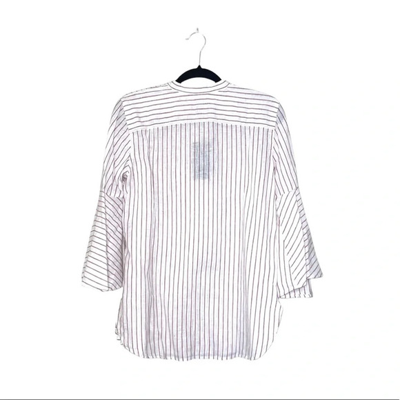 Chaps NWT White Red Stripe Bell Sleeve Button Down Linen Blend Top Small Women’s - Picture 6 of 11